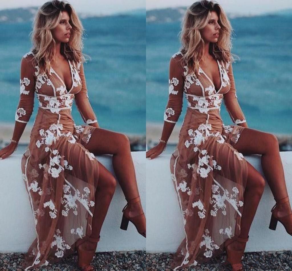 Sexy Boho Prom Dresses 2019 Spaghtti V 