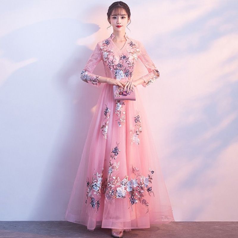 pink floral print dress