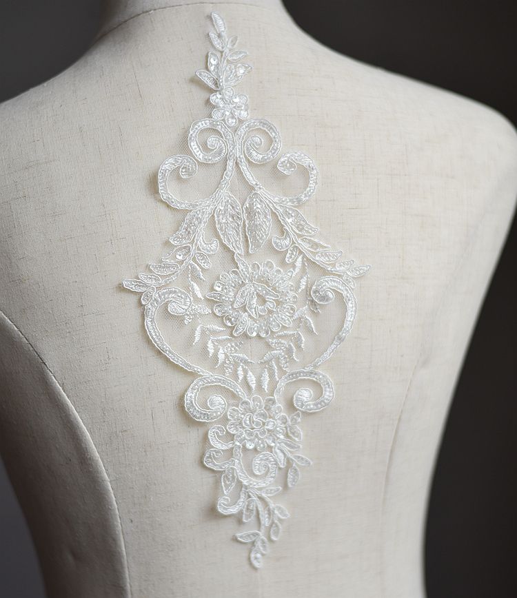 Large Sequins Floral Beaded Lace Applique Rhinestones For Costume Bridal Dress