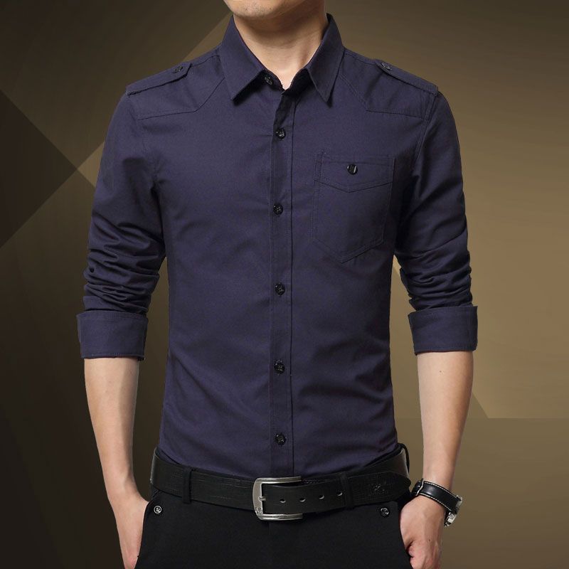 Manga Larga Formal Camisas De Azul Marino Diseño Clásico De Trabajo Ropa De Hombre Otoño Vestido De Primavera Camisas Hombres HB 015 De 16,88 € | DHgate