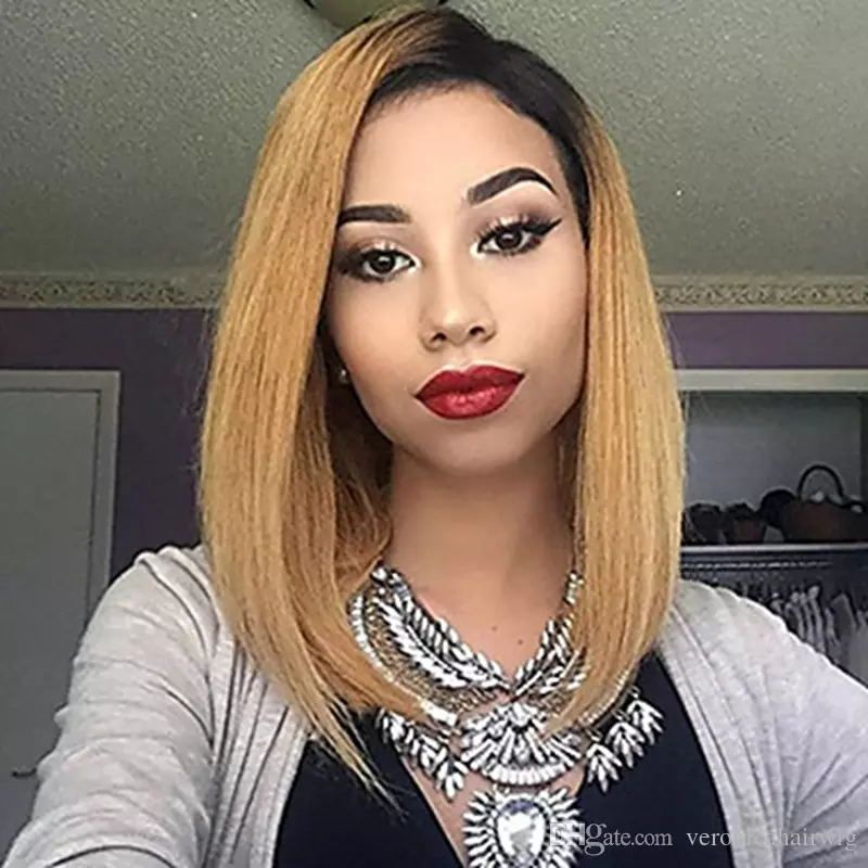 Honey Blonde Ombre Short Bob Lace Front Wigs For Black Women Two