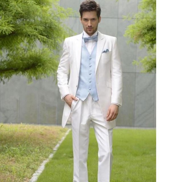 Compra Los Hombres Del Banquete De Boda Del Novio Traje Blanco Un Botón  Muesca De La Solapa Del Novio Esmoquin Trajes Para El Banquete De Boda  Chaqueta + Pantalones + Chaleco +