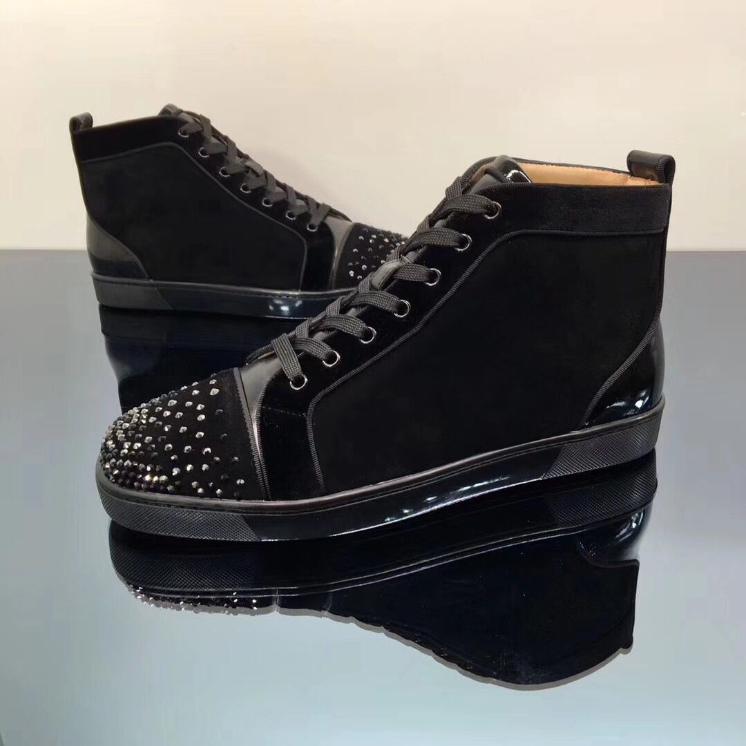 red bottom high top shoes