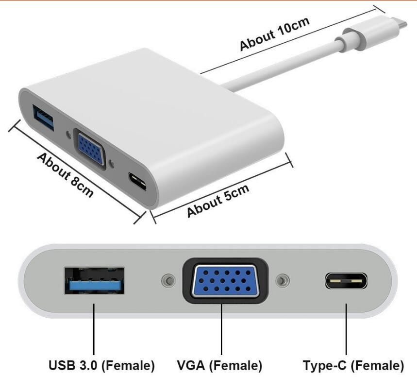USB-C Typ C auf-HDMI-VGA-USB-3.0-Hub Adapter 5 in 1 USB-3.1 USB-zu-C-Konverter-Kabel für Laptop Apple MacBook Google weiß 