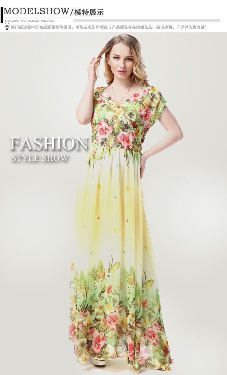 FEDULK Womens Casual Elegant Dress Short Sleeve O Neck Boho Style Floral Print Maxi Long Dress 