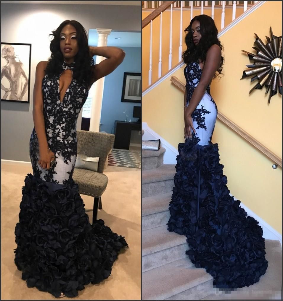 2k18 Black Girl Sexy Deep V Halter Neck Prom Dresses Mermaid Gowns