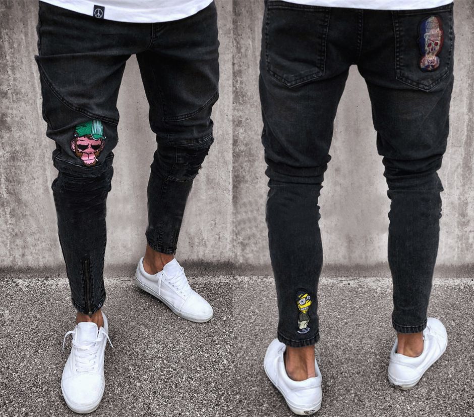 Compra Pantalones De Jeans De Calavera Pantalones De Jeans Negros Pantalones  De Lápiz Largos Cortados Pantalones De Pantalones De Pantalones Barato |  Entrega Rápida Y Calidad | Es.Dhgate