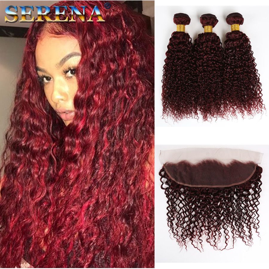 Grosshandel Weinrot 99j Tiefe Welle Haarbundel Mit Spitze Frontal Schliessung Burgundy Tief Lockiges Menschenhaar Spinnt Mit Spitze 13x4 Ohr Zu Ohr