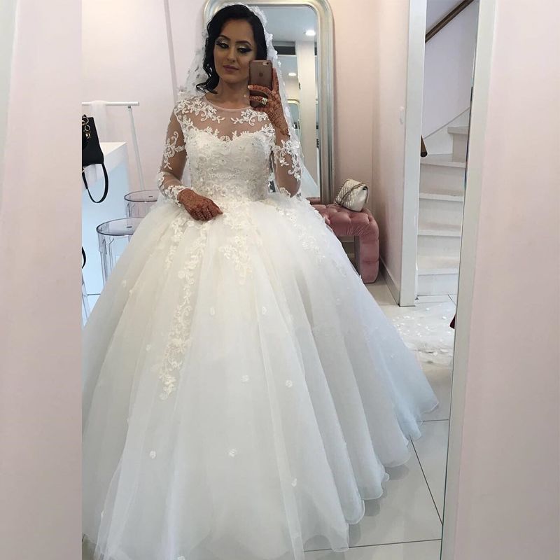 jewel lace and tulle illusion neck wedding dress
