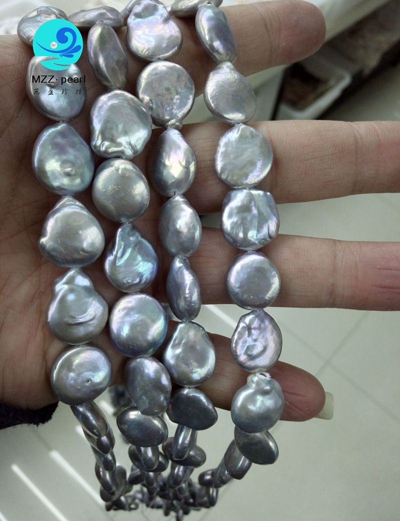 Real Natural Gray Freshwater Cultured Pearl String Strand for Women Jewelry 15"