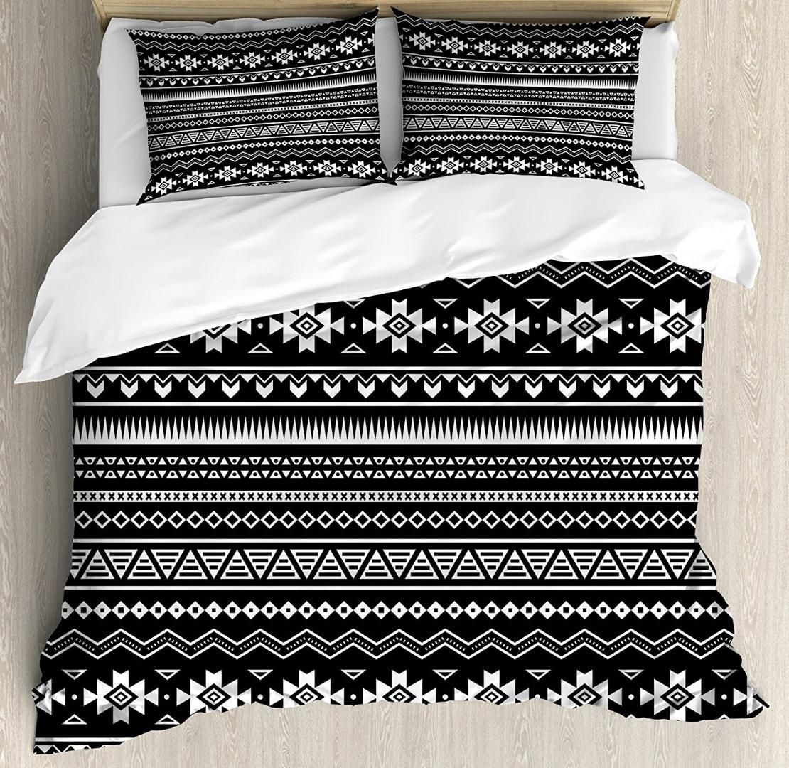 Aztec Duvet Cover Set Monochrome Tribal Vintage Pattern Archeology