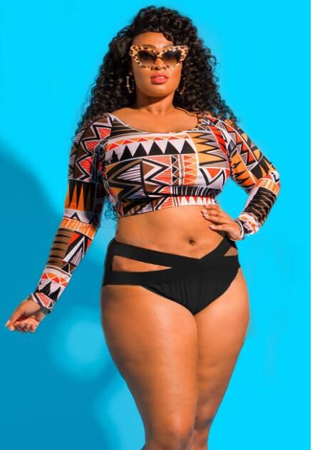 Best Large Size Brazilian Bikini Set Women 2018 Chubby Women Sexy Plus Size Swimwear Swimsuit Sleeve Printed Bathing Suit High Waist Bikini $16.19 | DHgate.Com