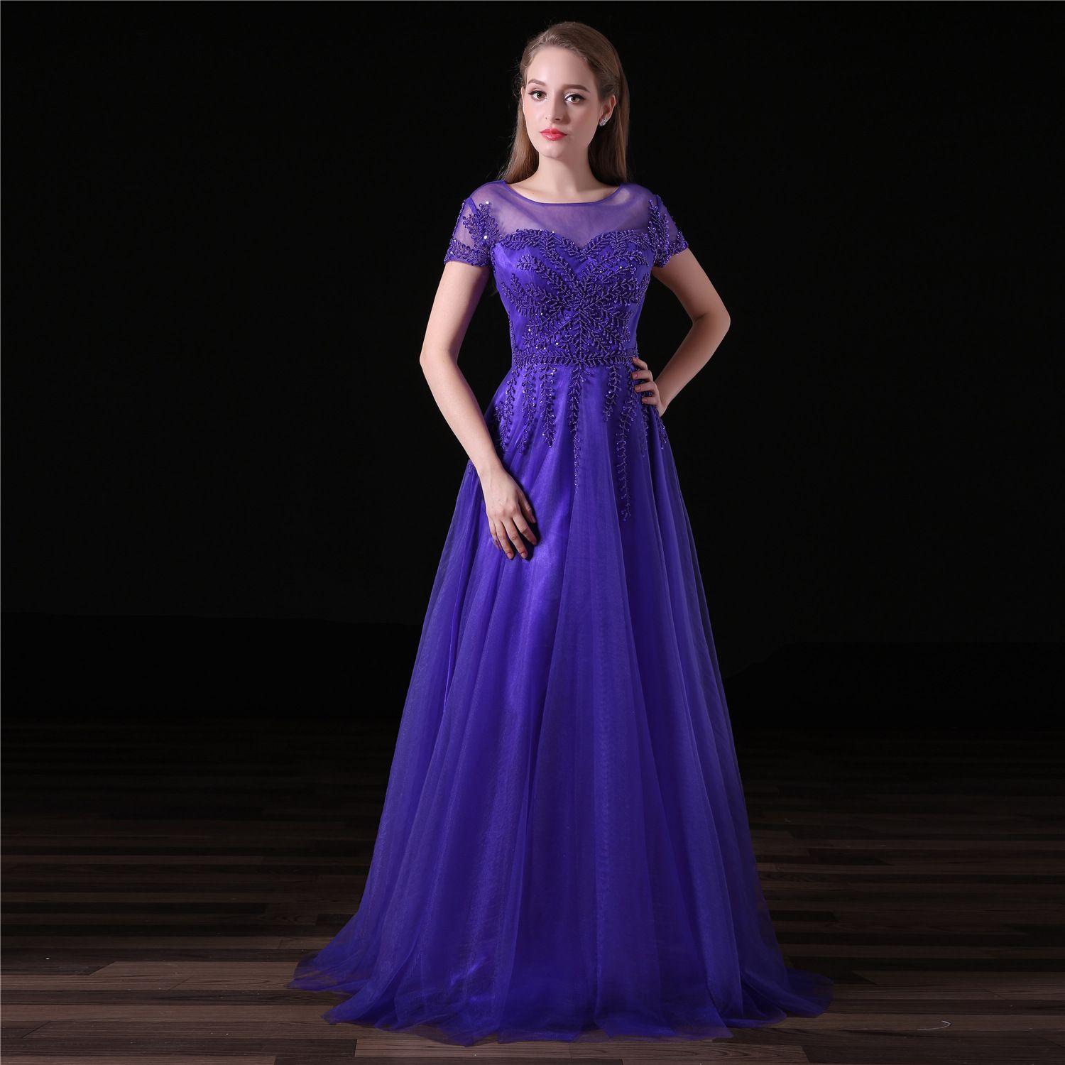 Elegant Girls Dresses O Neck Short Sleeves With Beading A Line Tulle ...