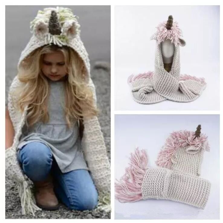 Knitted Unicorn Hats Scarf Tassels Baby Winter Warm Hats Kids