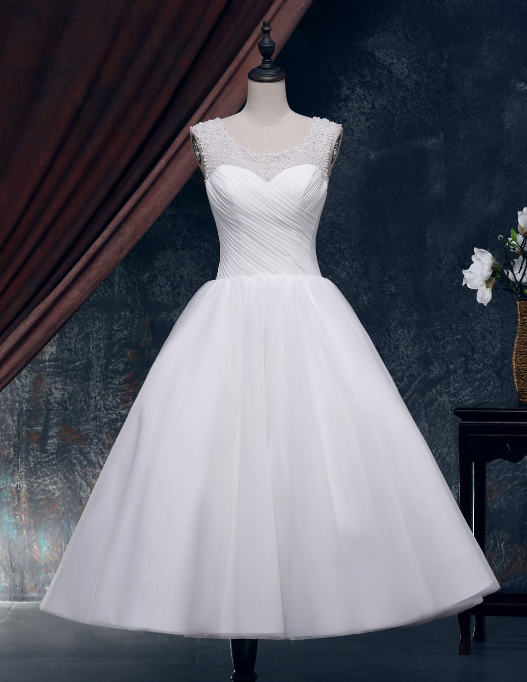 DiscountTea Length Ball Gown Wedding Dresses Vintage Wedding Dress ...