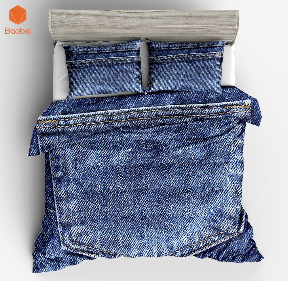 Printed High Imitation Denim Bedding Set Soft Twin Full King Queen