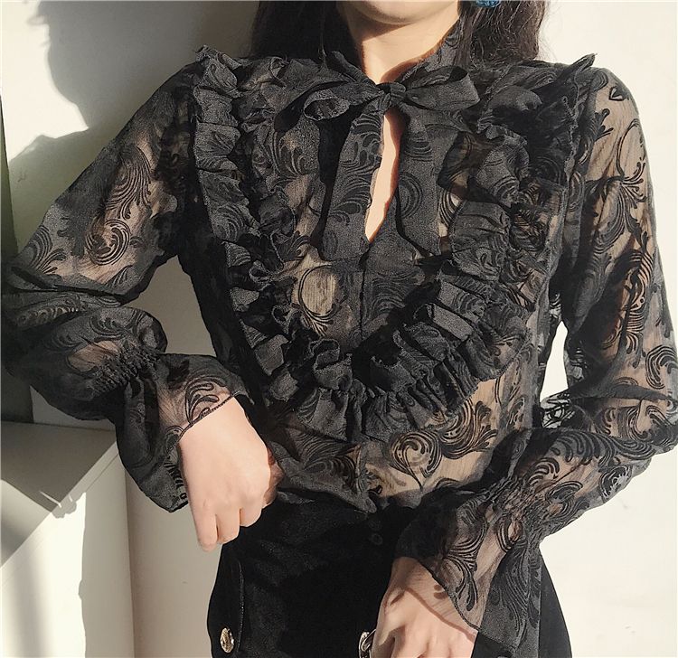 Acheter Pas Cher Sexy Lady Noir Sheer Blouse Fleur Dentelle Style Chemise  Transparente Femmes Top Chemise Femme Chemisier Blusa Mujer Camisa Du 16,18  € | Fr.Dhgate