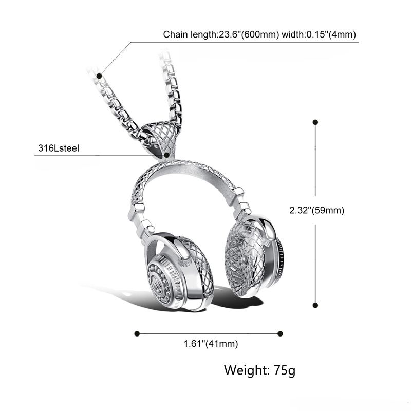 satin al paslanmaz celik hip hop taki vintage erkekler kaya punk rapci disk kulaklik mikrofon kolye zincirleri kolye gece kulubu sarkicisi dj