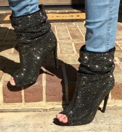 rhinestone peep toe booties