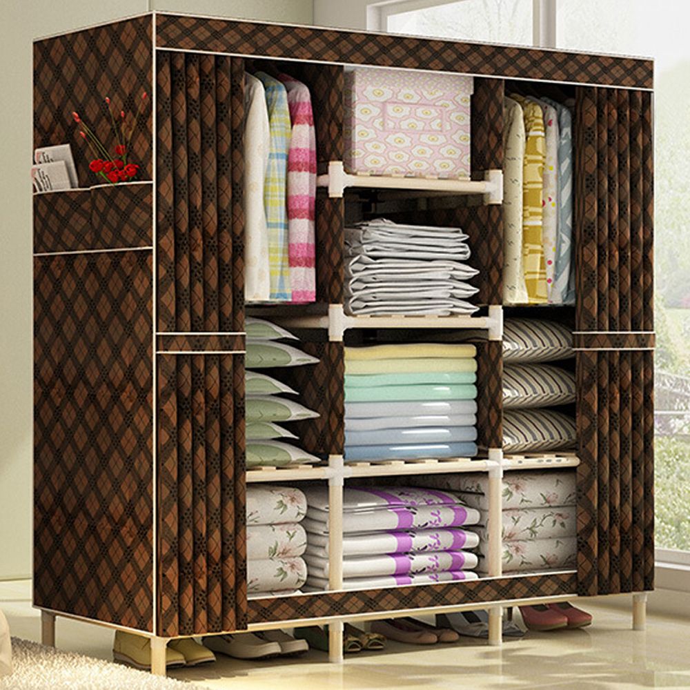 2019 Hhaini Super Large Clothes Closet Organizer Storage Rack Wooden Wardrobe Portable Home Garment Hanger Double Rods For Long Hanging Space From