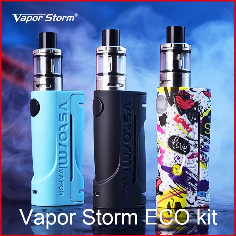 100 authentic vapor storm eco kit 2 5ml 90w vape mod box with vapor storm tank e cigarette kit best matching starter kits e cig kit e cig mod kits vaoor