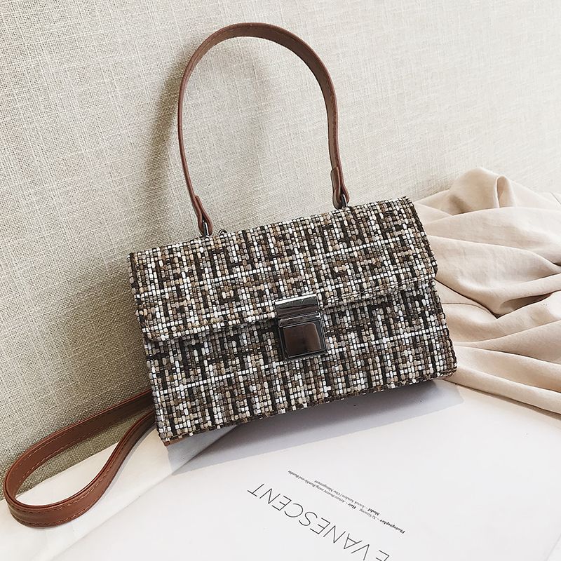 Mosaic Pattern Handbags Weaving Women Stripe Shoulder Bag Plug