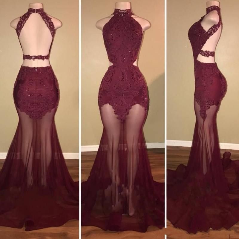 sequin burgundy prom dress