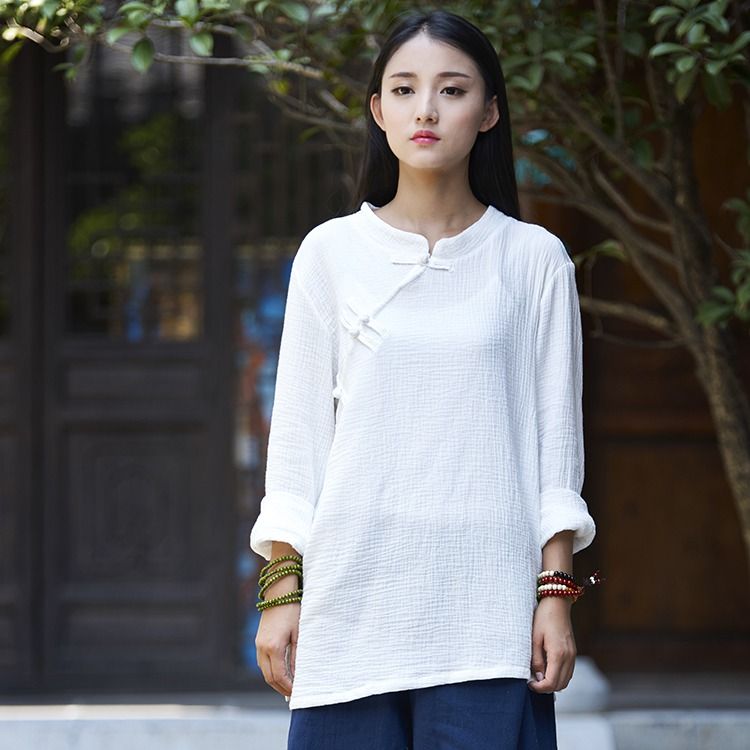 Compre Estilo Chino De Algodón De Manga Larga Mujeres Blusa Camisa Otoño  Sólido Rojo Blanco Casual Blusa Vintage Diseño Original Camisa Tops B140 A  22,28 € Del Z05a | Es.Dhgate.Com