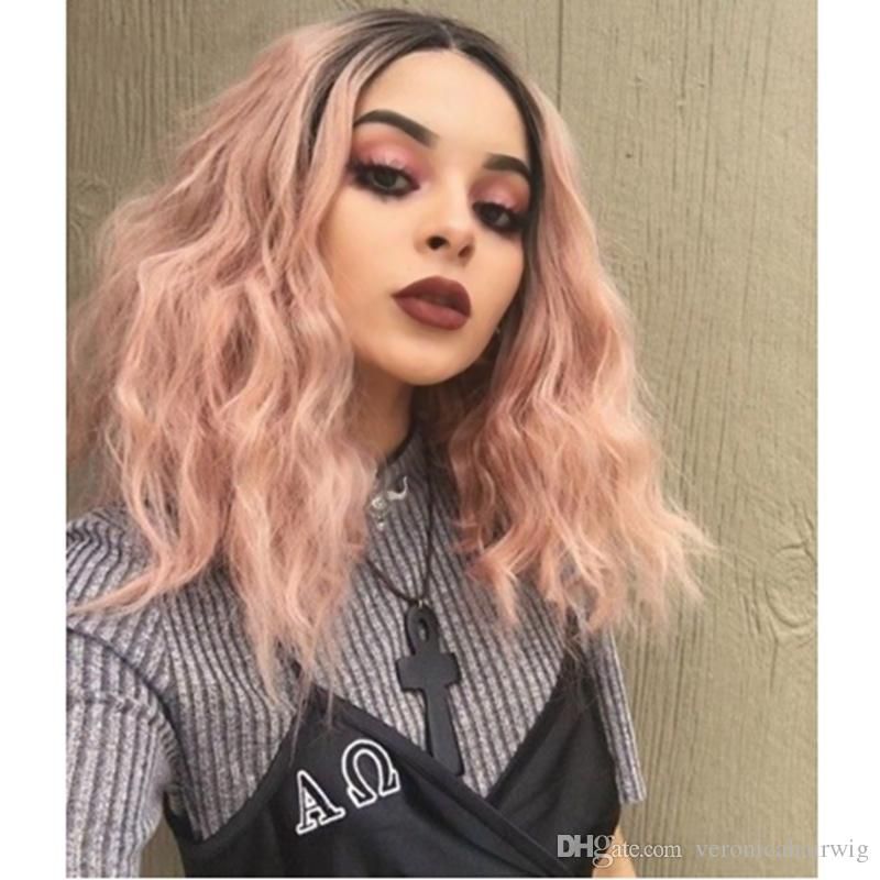 180 Density Light Pink As Smoke Ombre Hair Synthetic Lace Front