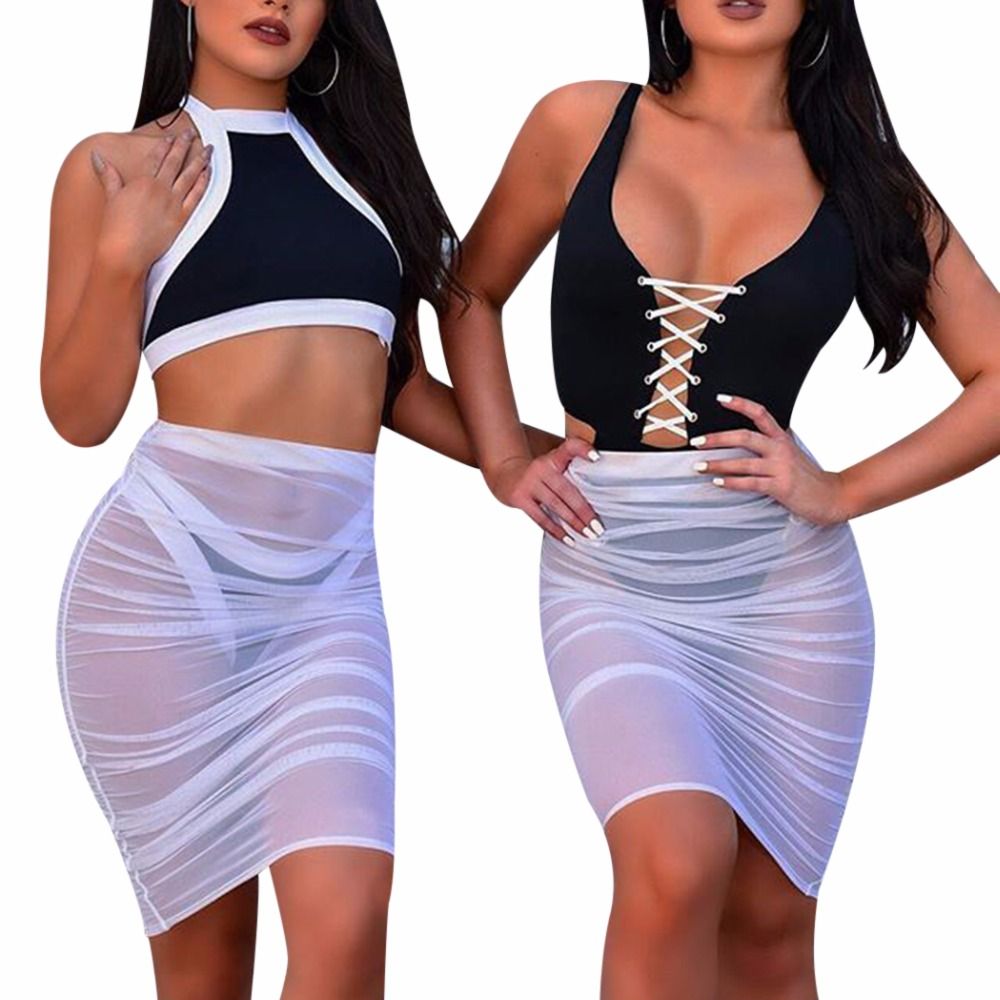 white mesh cover up skirt