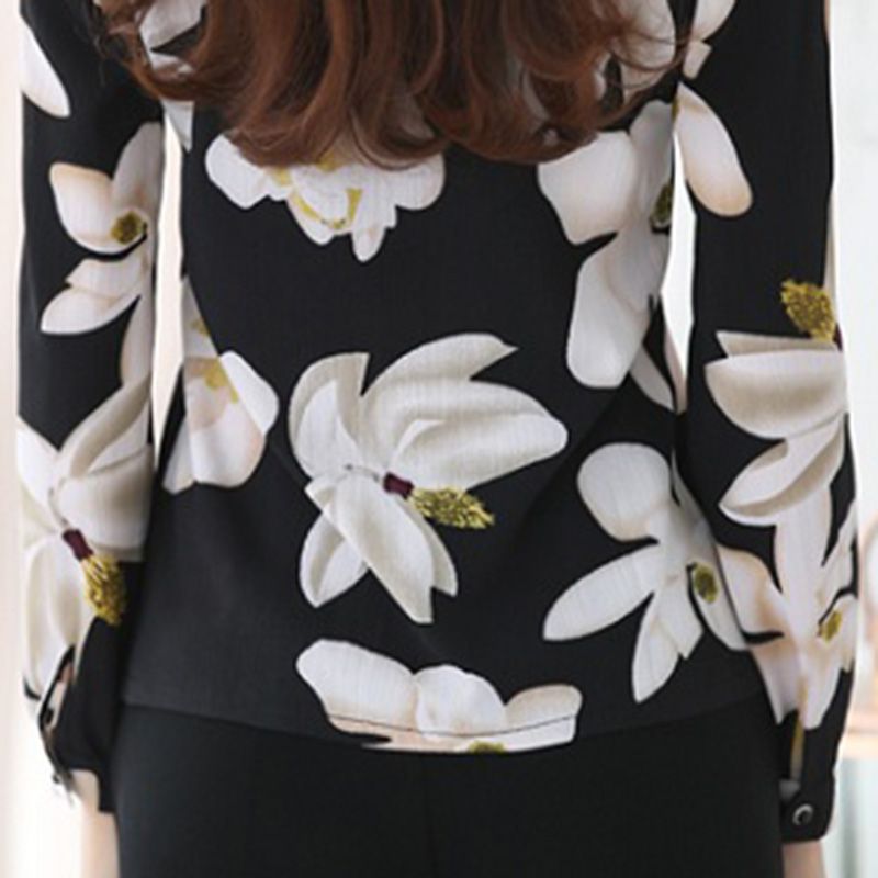 Compra EveingAsky Mujer Flores Grandes Blusa Damas Sólido Elegante Blusas  Con Cuello En V Camisa De Oficina De Manga Larga OL Plus Size S XXL 1712 #  Barato | Entrega Rápida Y