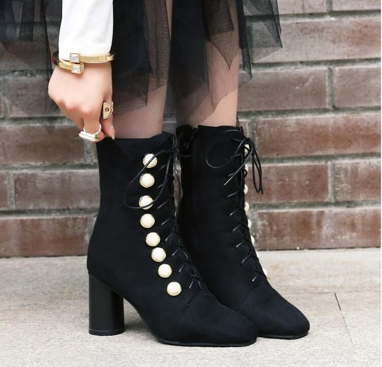 Acheter 2018 Femmes Bottes Ouest Carré Bout Carré Hauts Talons Bottines Chaud En Fourrure Noire Élégante Femme Bottes Taille 34 42 De 122,52 € Du Hangmenglan3909 | Fr.DHgate.Com