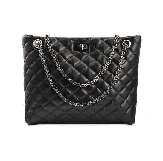 black handbag with chain handle