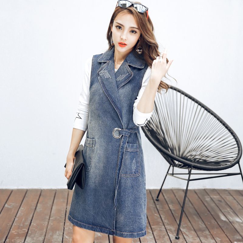 Compre Sem Mangas Jaqueta Jeans Para Mulheres Primavera Verão Casual Colete Solto Feminino Longo Denim Colete De Fabian05, $201,83 | Pt.Dhgate.Com
