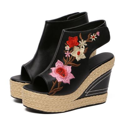 Sandalias bordadas, nacionalidad femenina, zapatos con boca de pez de viento, zapatos de bordados, zapatos
