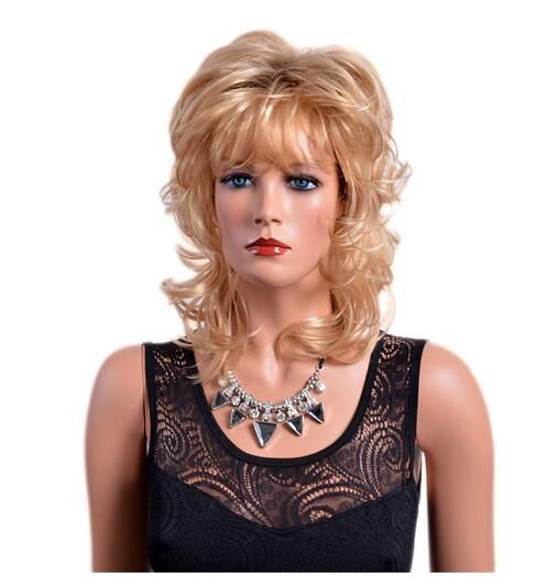 medium blonde curly wig