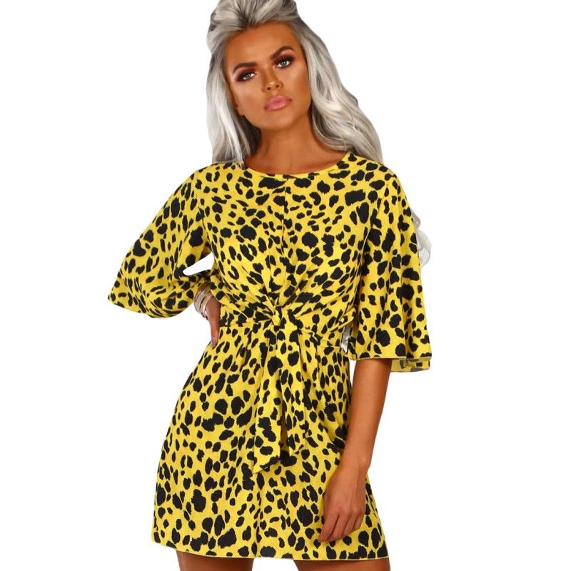 yellow and blue leopard print dress