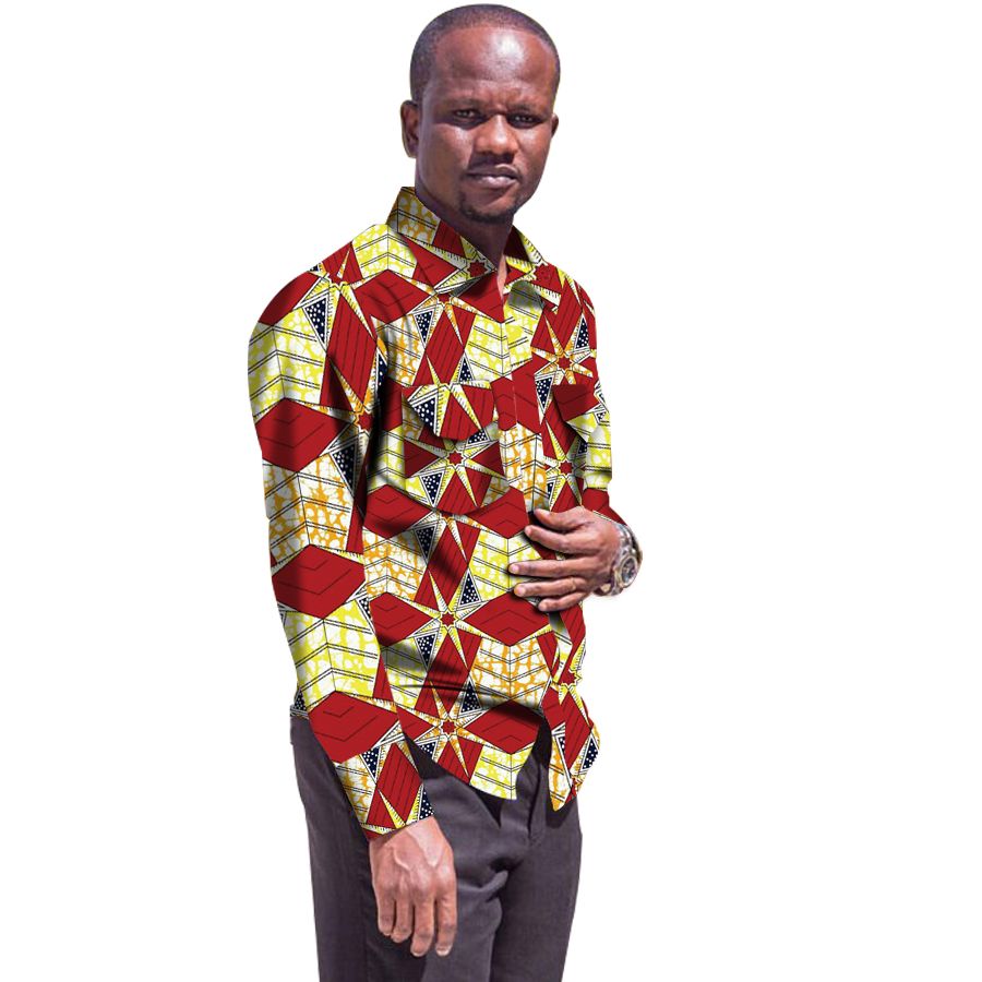 Camisas africanas para hombres África Patrón festivo Camisas de manga larga Hombres Moda estampados Hombres