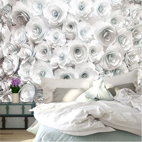 Custom Photo Wallpaper Painting 3d White Rose Flowers Wall Murals