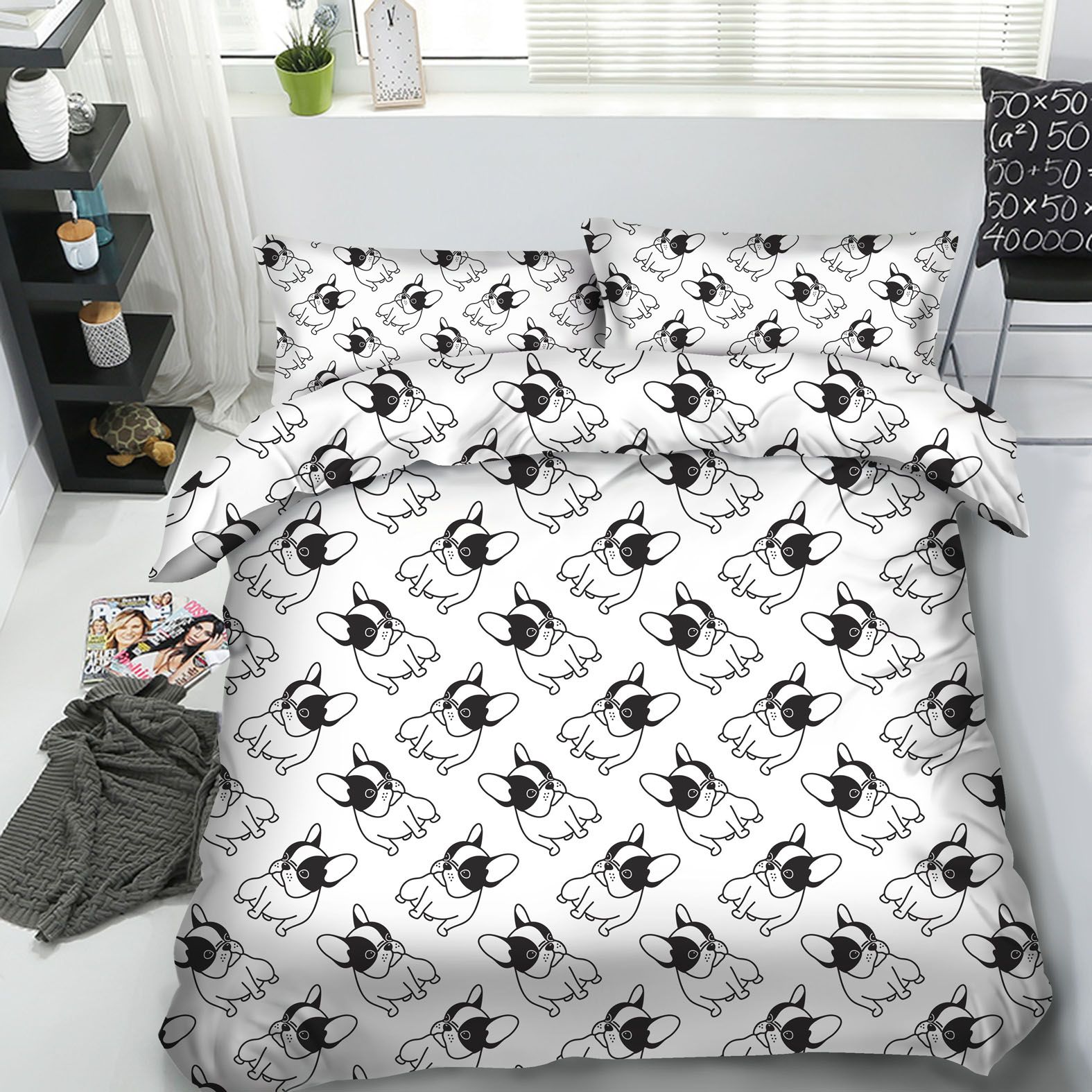 Nouveau 3D Parure de lit Bull Dog Ensemble De Literie /& taies d/'oreiller