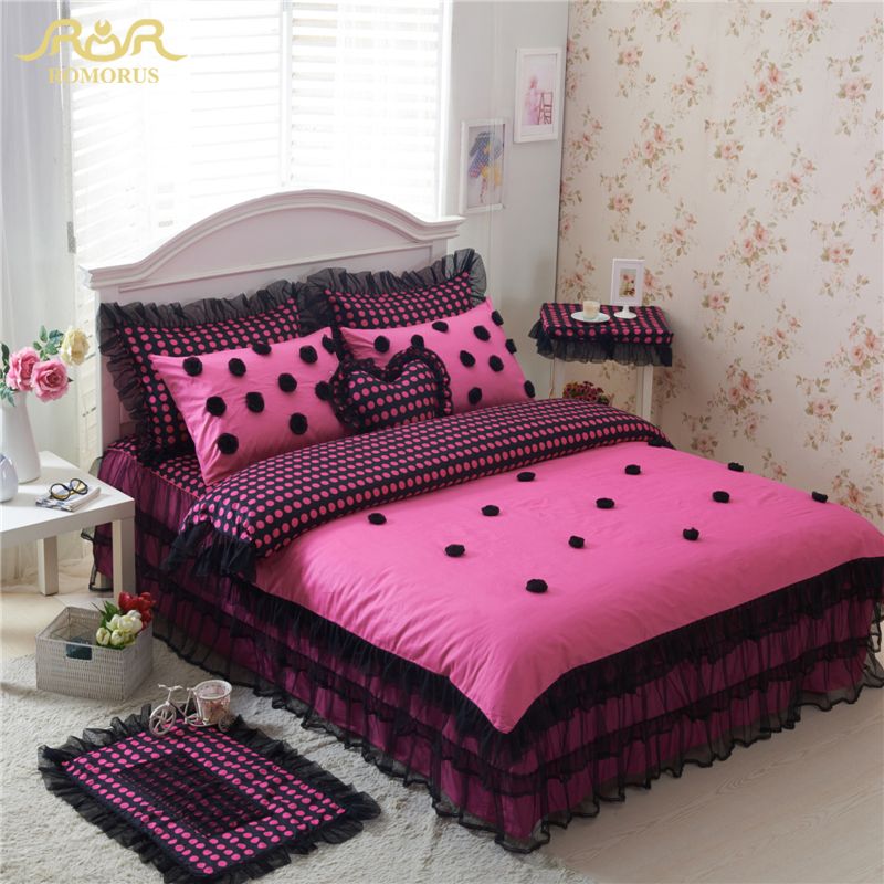 Romorus 100 Cotton Black Polka Dot Bedding Sets 4 For Girls Lace