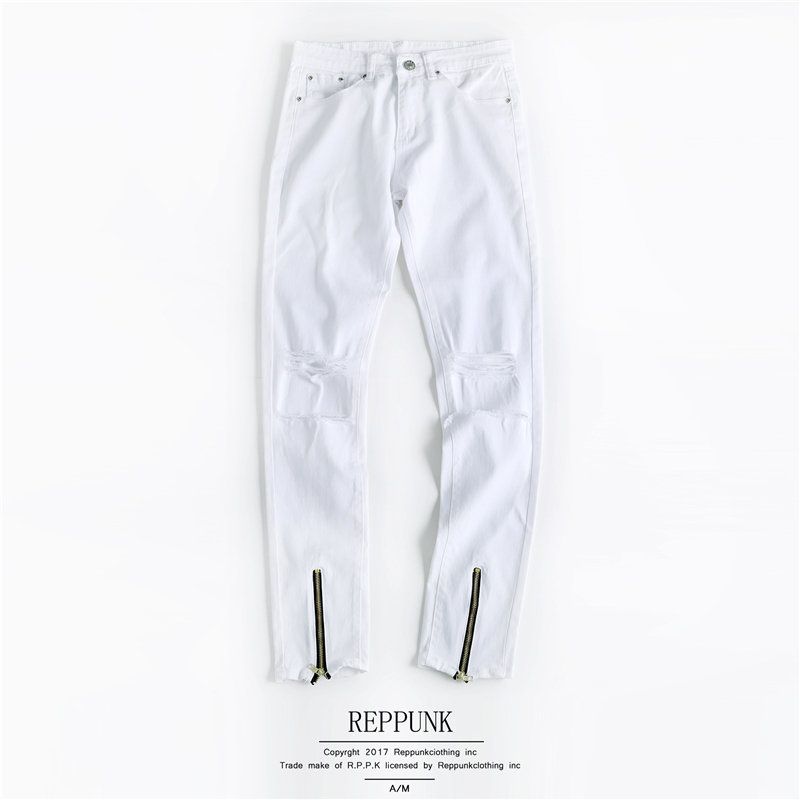 white biker jeans with zippers