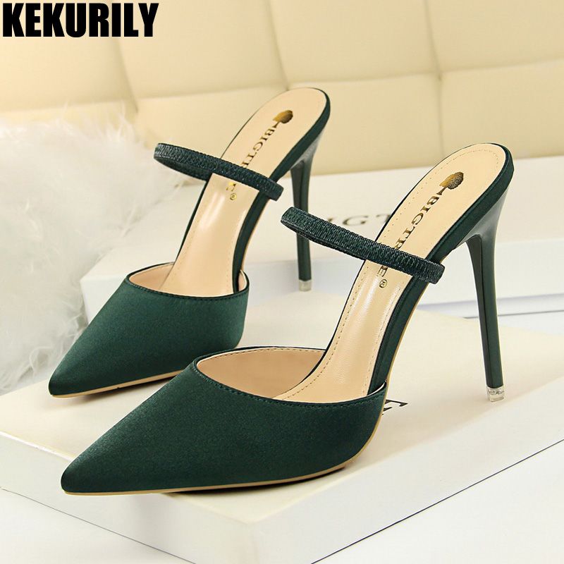 black high heel slides