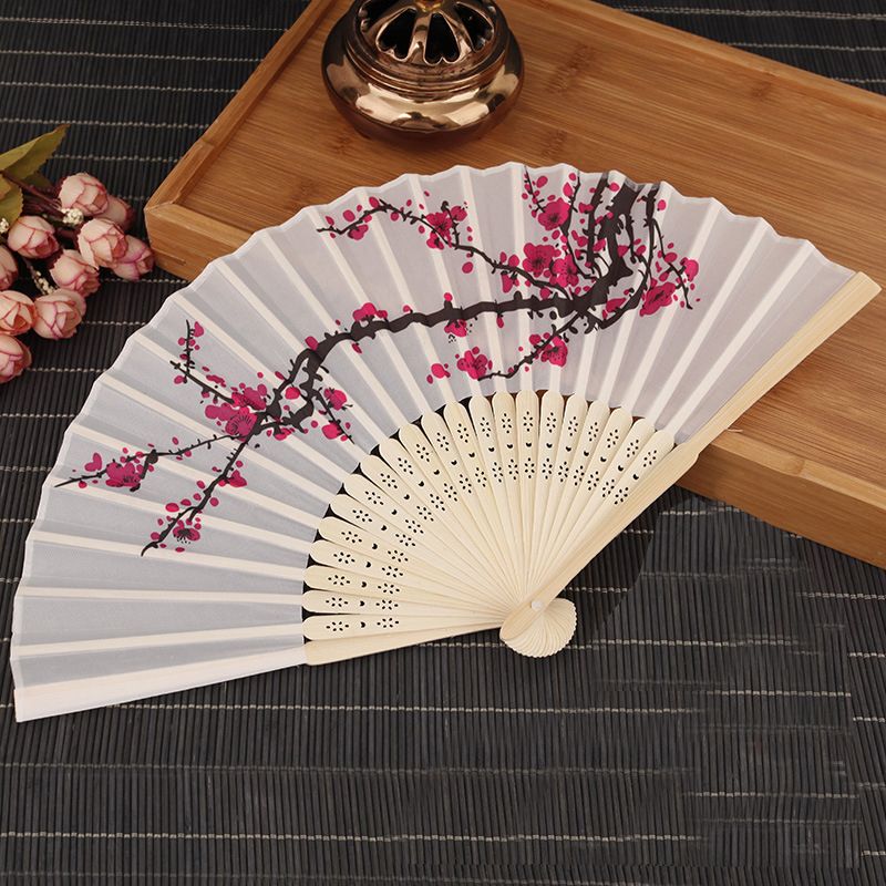 Chinese Hand Held Fan Bamboo Silk Butterfly & Flower Folding Fan Wedding Dec BS 