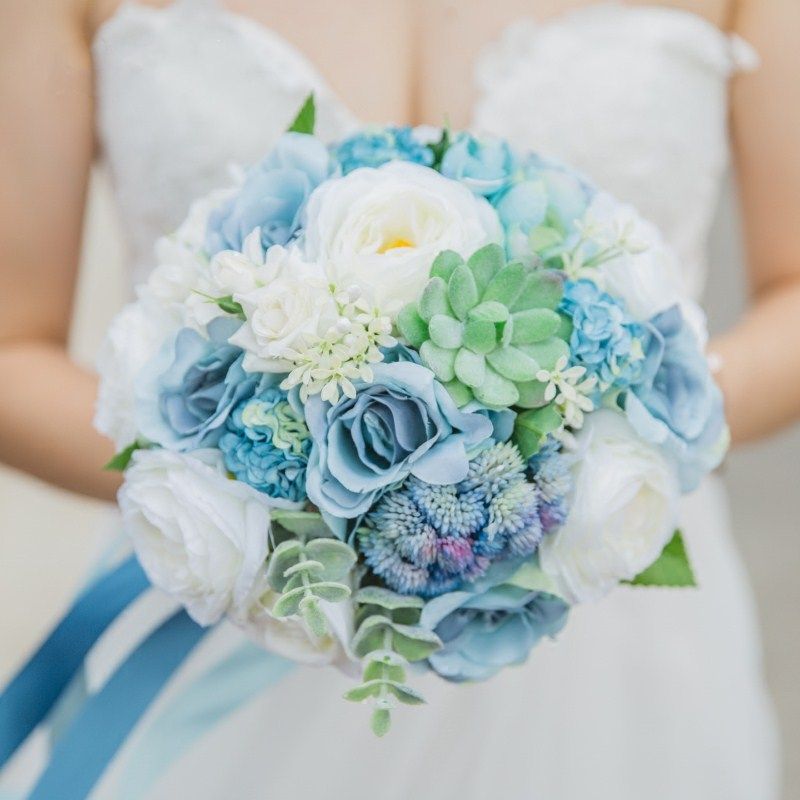 JaneVini 2018 Bouquets De Noiva Artificial Flores Azuis Buquê De Casamento  Casamento Praia Rosas Broche Trouw