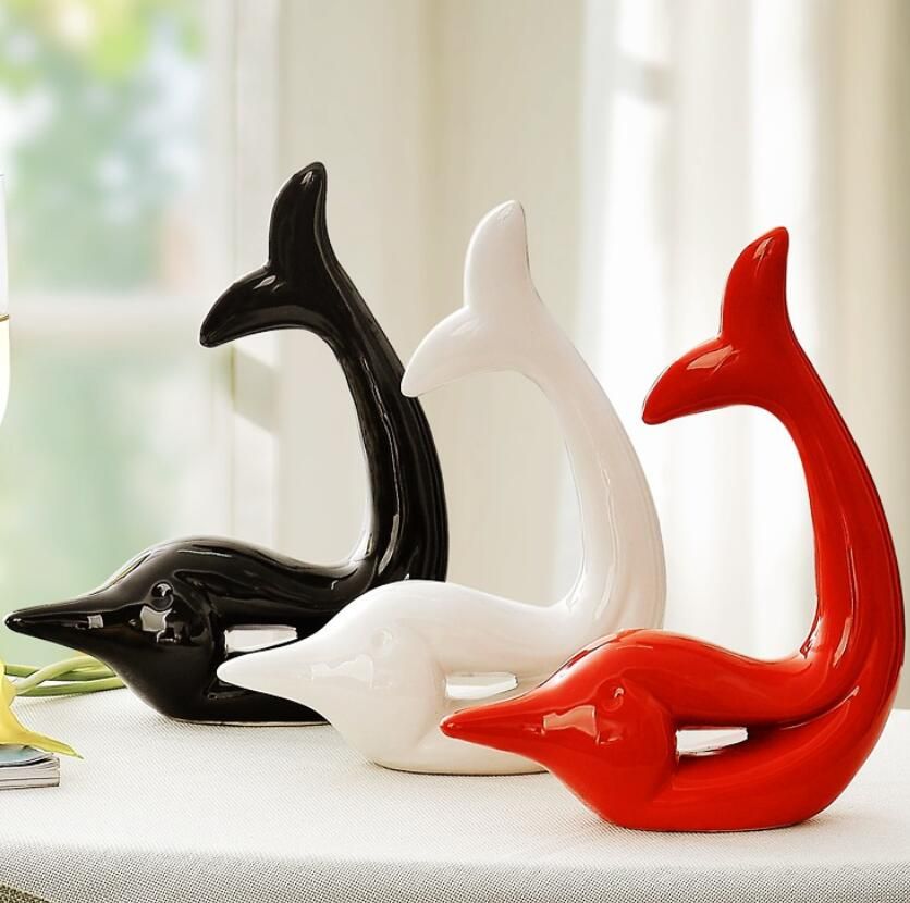 White Ceramic Dolphin Home Decor Crafts Room Decoration Ceramic
