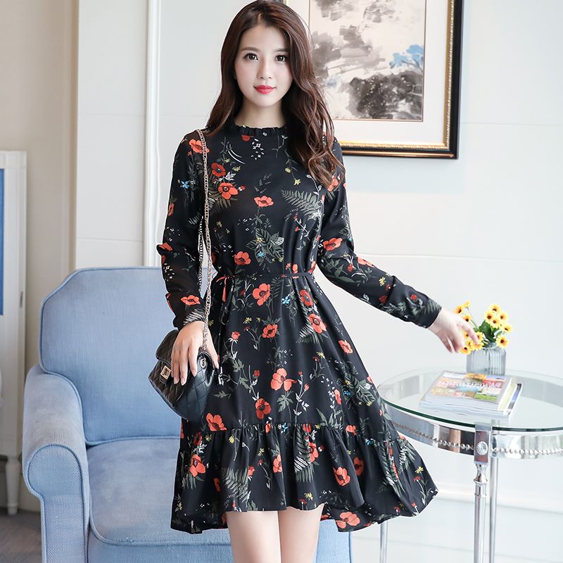 pañuelo ponerse nervioso lb Moda coreana 2018 nueva moda mujer manga larga estampado floral vestido  primavera mori niña flor vestidos