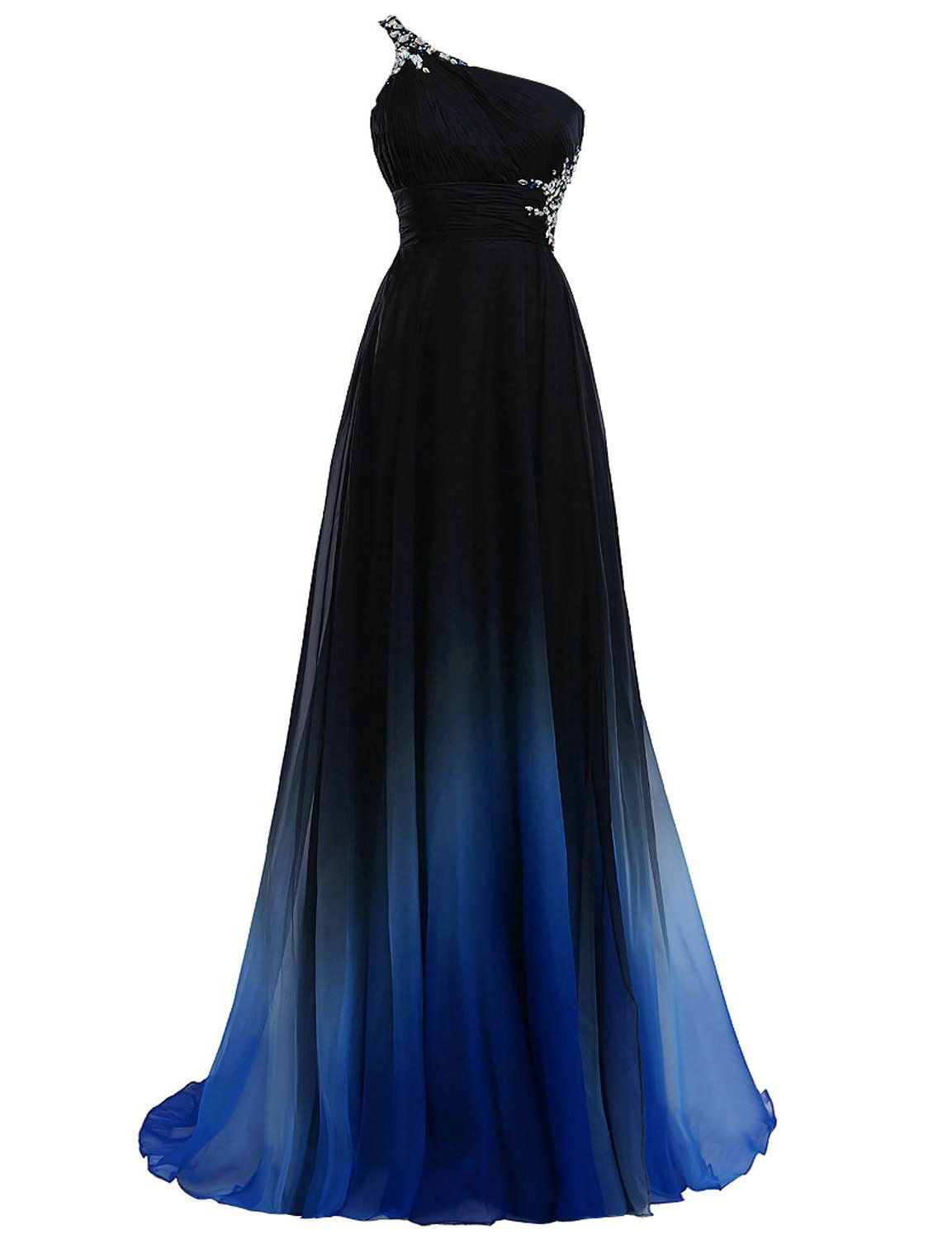 2018 Ombre Gradiant Vestidos de noche One Hombro Chiffon Negro Royal Blue Designer Largo Barato Prom 2018 Ombre Gradiant Vestidos de noche One Hombro Chiffon Negro Royal Blue Designer Largo Barato Prom