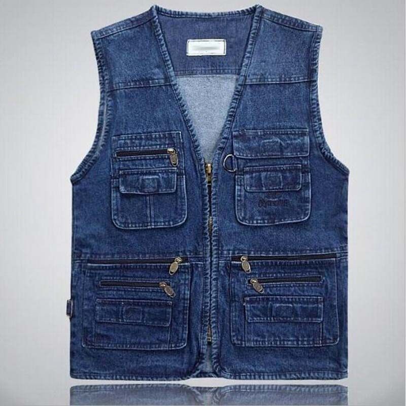 2020 Mens Denim Vest With Multi Pocket Sleeveless Jean Jacket
