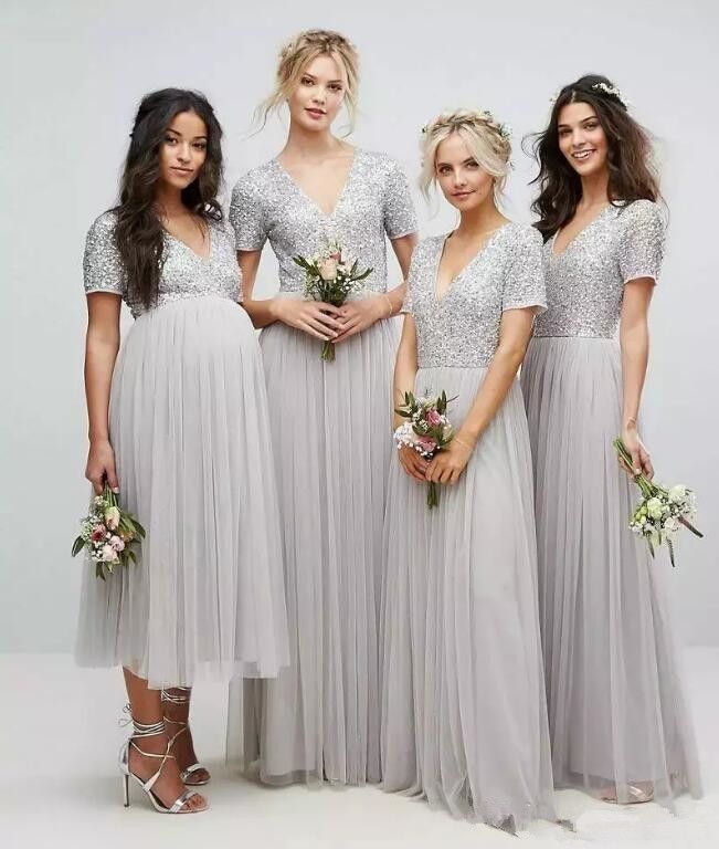 silver wedding bridesmaid dresses